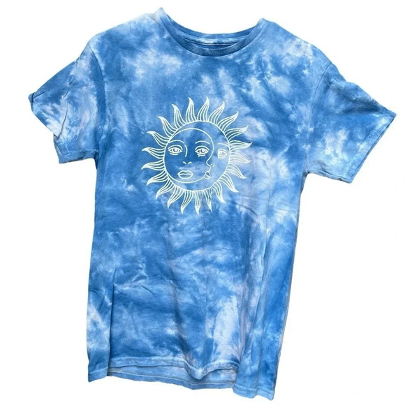 Blue Tie Dye Shirt With Sun & Moon Size M - Picture 1 of 4